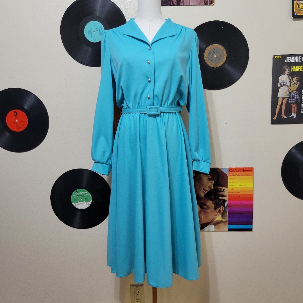 Sears | 70s Vintage Soft Light Blue Shirt Dress